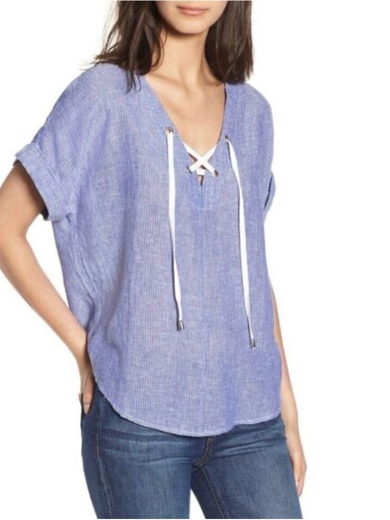 Rails Jeri White Stripe Lace Up Shirt Size S